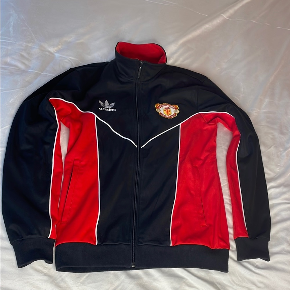 Manchester United Adidas Men's Black and Red Track Jacket